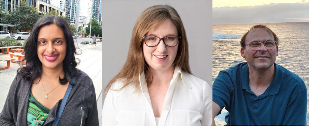 Bhatia, Ceurvorst, and Johnson pose for pictures that have been assembled into a collage.