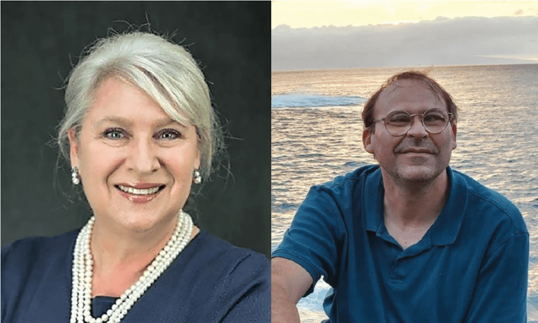 Heade and Johnson pose for pictures assembled into a collage.