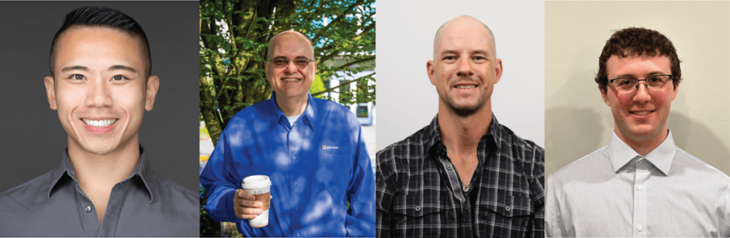 : Photos of Lin, Apple, Dellenbaugh, and Forte that have been joined together in a composite image.