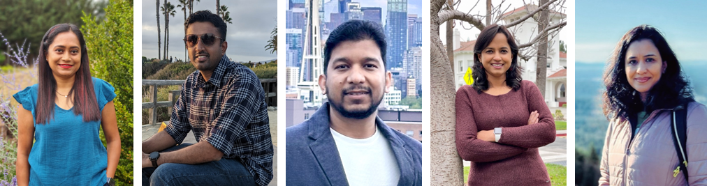 Sinha, Singh, Gouri, Mallick, and Keskar pose for pictures that have been assembled into a collage.