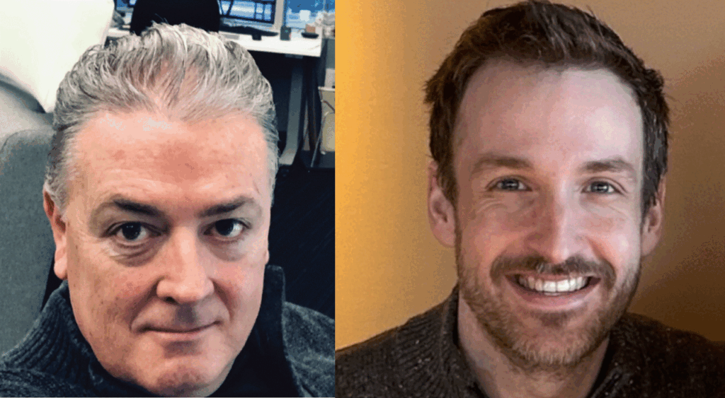 Sherry and Albert smile in photos that have been joined together. 