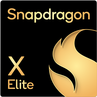 黒地に金色のSnapdragon X Eliteのロゴ。