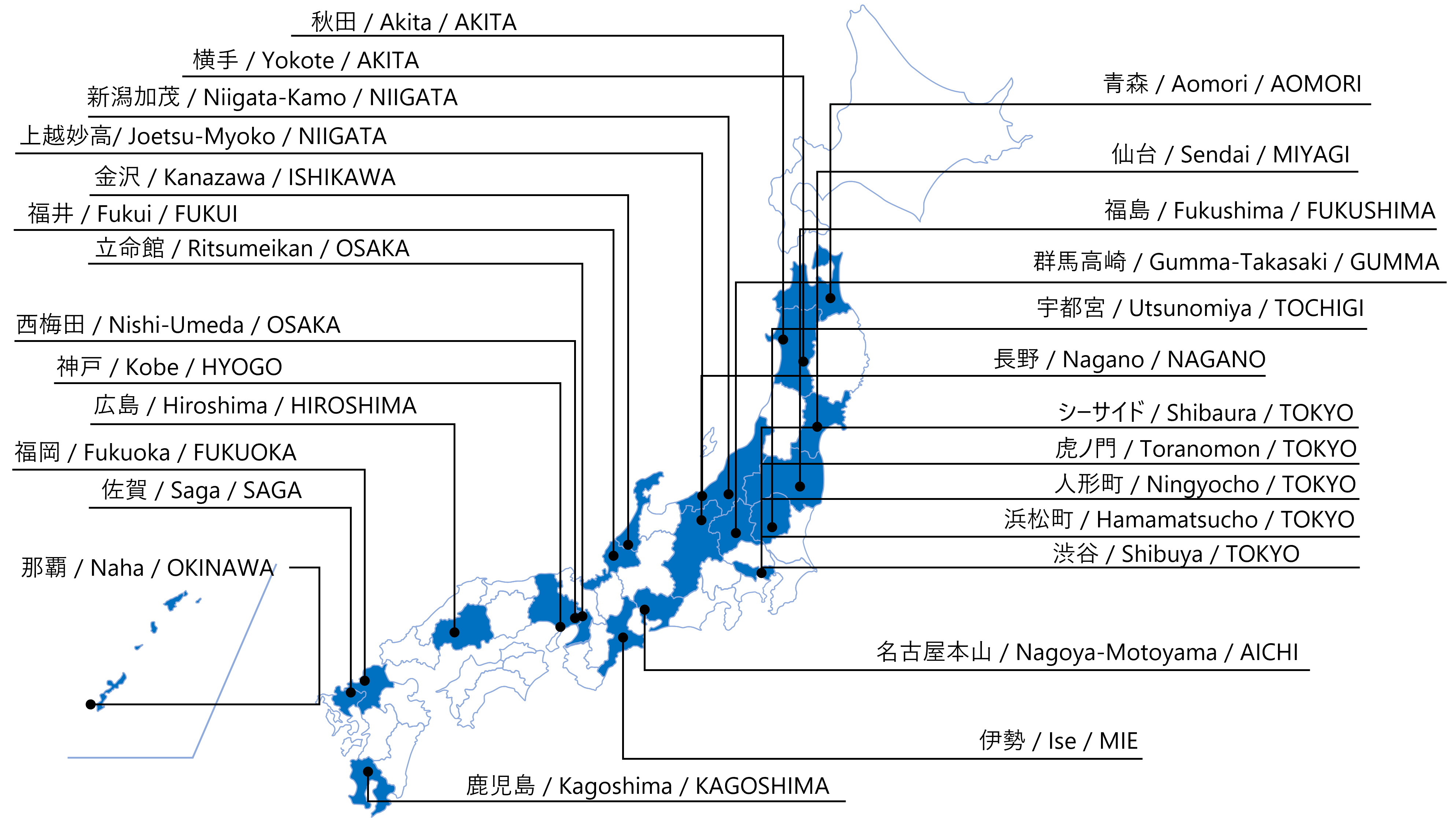 日本のマイクロソフト Azure 基地の施設を描いた地図