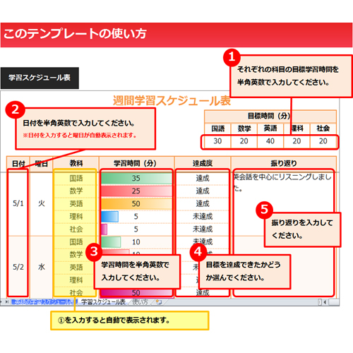 スケジュール表 (ひょう) (学習目標 がくしゅうもくひょう) 画面スライド-3