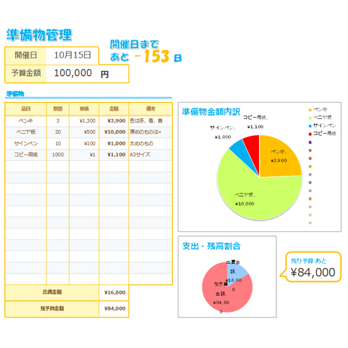 予算管理表 (学園祭・文化祭) 画像スライド-1