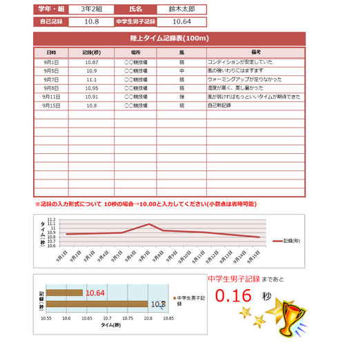 陸上タイム記録表 画像スライド-1