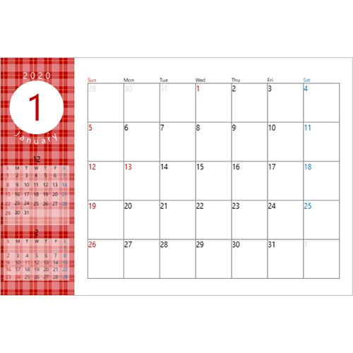 2026 年度卓上カレンダー (チェック・ハガキサイズ) 画像スライド-1