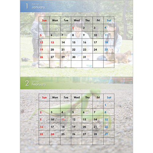 2026 年度カレンダー (A4 サイズ・タテ・2 か月) 画像スライド-1